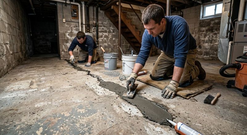 Cracked Basement Floor Repair in Salem, NH